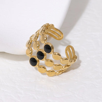 Brede Verstelbare Ring met 3 Emaille Cirkels - Goudkleurig RVS