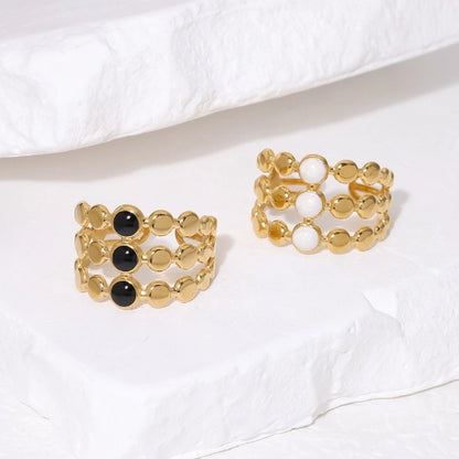 Brede Verstelbare Ring met 3 Emaille Cirkels - Goudkleurig RVS