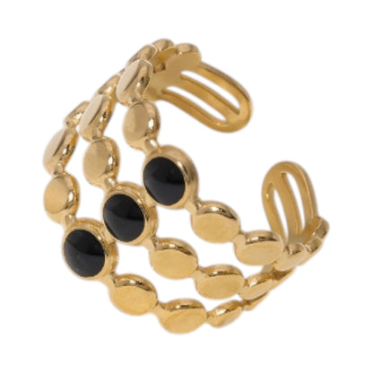 Brede Verstelbare Ring met 3 Emaille Cirkels - Goudkleurig RVS