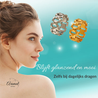 Brede One Size Schakelring van RVS - Goudkleurig of Zilver (9 mm)