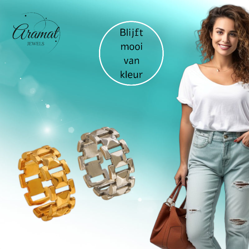 Brede One Size Schakelring van RVS - Goudkleurig of Zilver (9 mm)