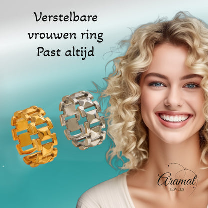 Brede One Size Schakelring van RVS - Goudkleurig of Zilver (9 mm)
