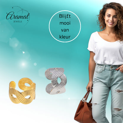 Brede Verstelbare Ring RVS met Vlecht Motief - 13 mm