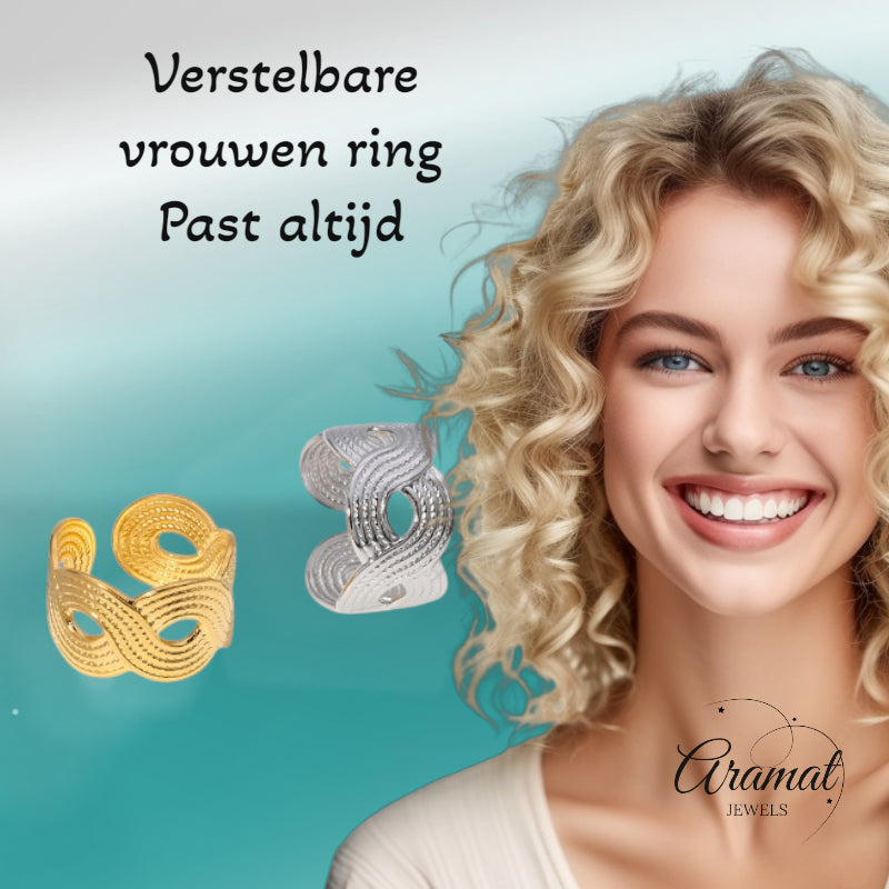 Brede Verstelbare Ring RVS met Vlecht Motief - 13 mm