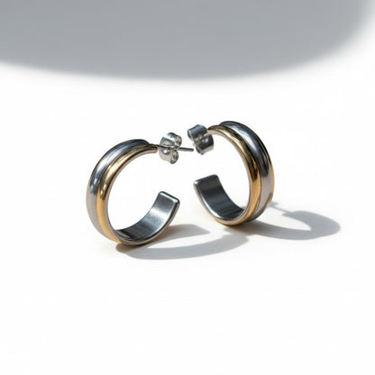Stainless Steel Half-Hoop Earrings Bicolor Gold Silver 23mm - Women 