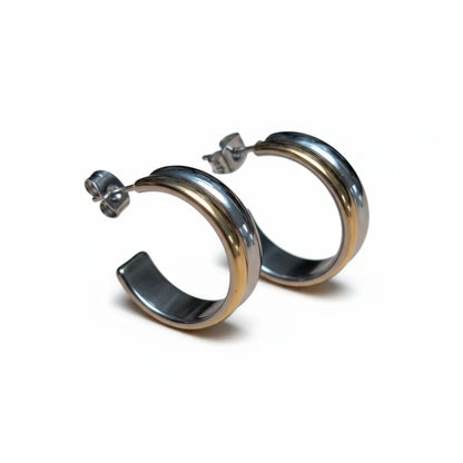 Stainless Steel Half-Hoop Earrings Bicolor Gold Silver 23mm - Women 