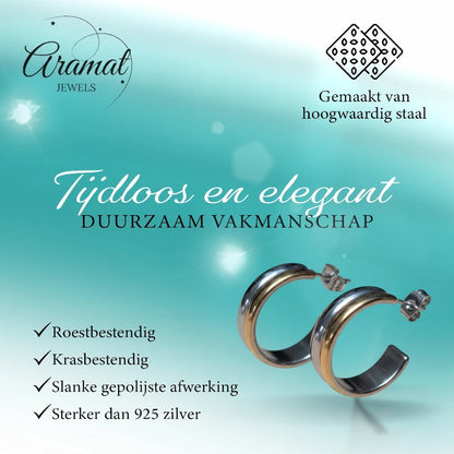 Stainless Steel Half-Hoop Earrings Bicolor Gold Silver 23mm - Women 