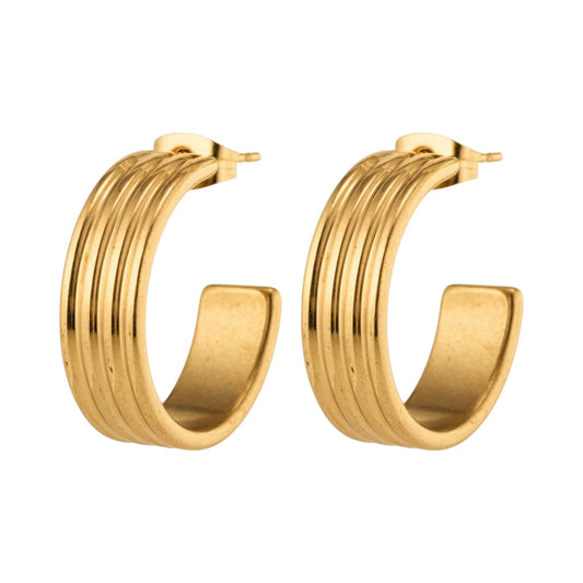 Earrings – 23mm Half-Hoop Stripe Relief Stainless Steel Gold Color Women 