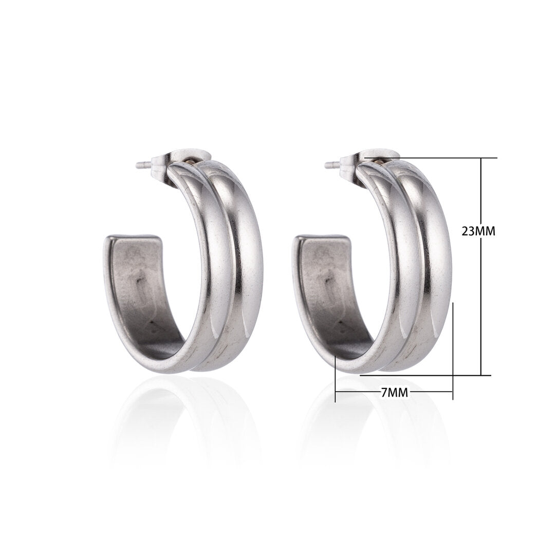 Earrings – 23mm Hoop Creole 2 Lines Stainless Steel Silver Color Unisex