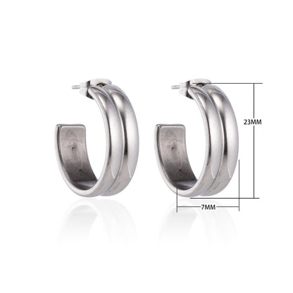 Earrings – 23mm Hoop Creole 2 Lines Stainless Steel Silver Color Unisex