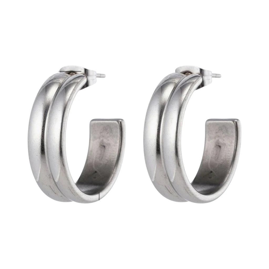 Earrings – 23mm Hoop Creole 2 Lines Stainless Steel Silver Color Unisex