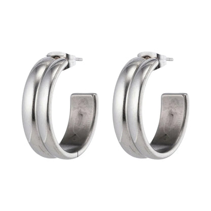 Earrings – 23mm Hoop Creole 2 Lines Stainless Steel Silver Color Unisex