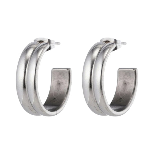 Earrings – 23mm Hoop Creole 2 Lines Stainless Steel Silver Color Unisex