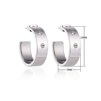 Earrings – 23mm Hoop Creole 2 Zirconia Stainless Steel Silver Color Unisex 