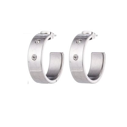 Earrings – 23mm Hoop Creole 2 Zirconia Stainless Steel Silver Color Unisex 
