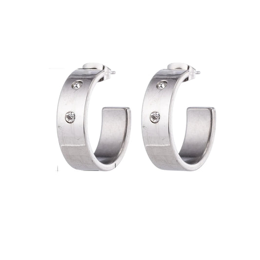 Earrings – 23mm Hoop Creole 2 Zirconia Stainless Steel Silver Color Unisex 