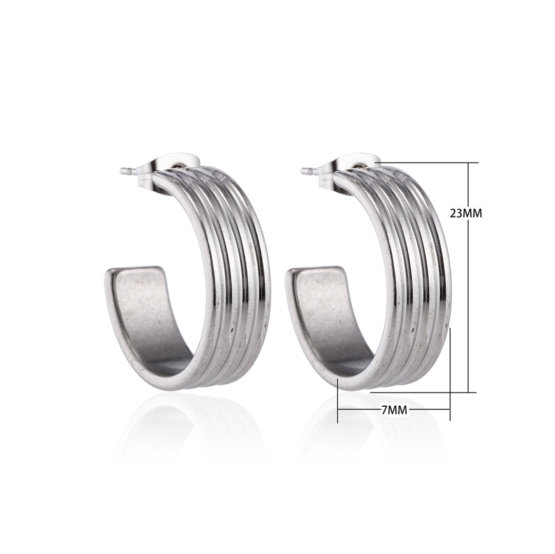 Boucles d'oreilles créoles 23 mm, 4 rangs, acier inoxydable argenté, unisexe