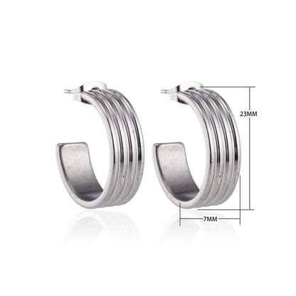 Boucles d'oreilles créoles 23 mm, 4 rangs, acier inoxydable argenté, unisexe