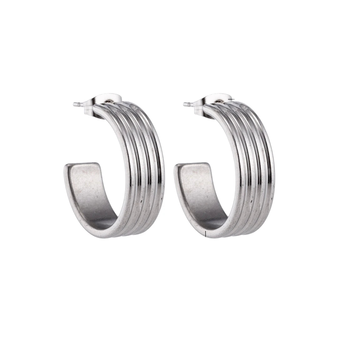 Boucles d'oreilles créoles 23 mm, 4 rangs, acier inoxydable argenté, unisexe