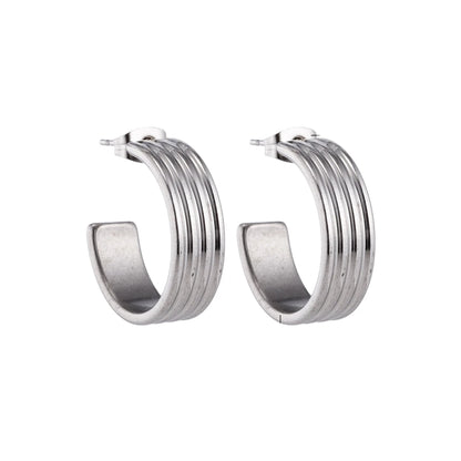 Boucles d'oreilles créoles 23 mm, 4 rangs, acier inoxydable argenté, unisexe