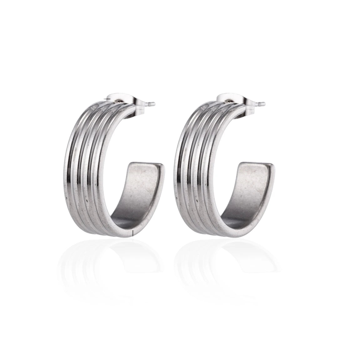 Boucles d'oreilles créoles 23 mm, 4 rangs, acier inoxydable argenté, unisexe