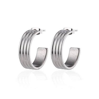 Boucles d'oreilles créoles 23 mm, 4 rangs, acier inoxydable argenté, unisexe