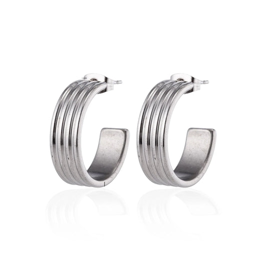 Earrings – 23mm Hoop Creole 4 Lines Stainless Steel Silver Color Unisex