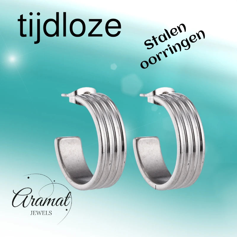 Boucles d'oreilles créoles 23 mm, 4 rangs, acier inoxydable argenté, unisexe