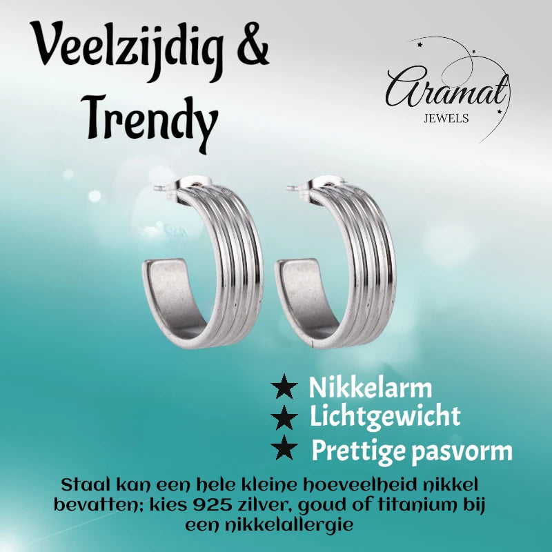 Boucles d'oreilles créoles 23 mm, 4 rangs, acier inoxydable argenté, unisexe