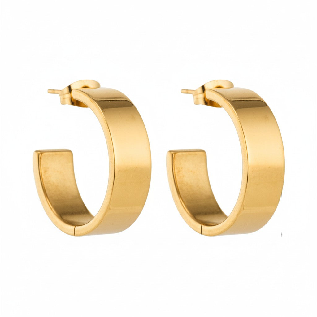 Earrings – 23mm Hoop Creole Smooth Stainless Steel Gold Color Modern Unisex