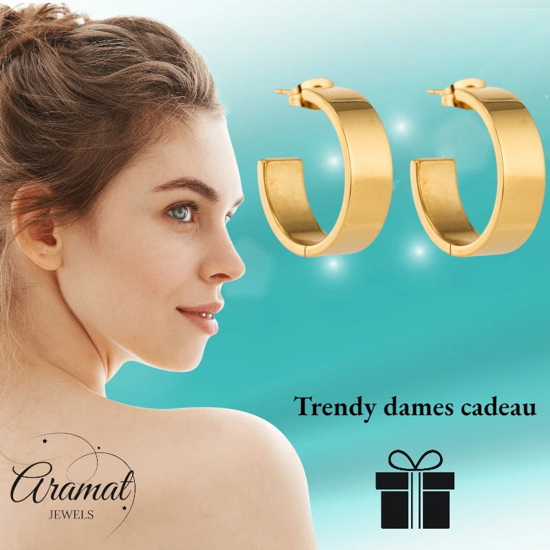 Earrings – 23mm Hoop Creole Smooth Stainless Steel Gold Color Modern Unisex