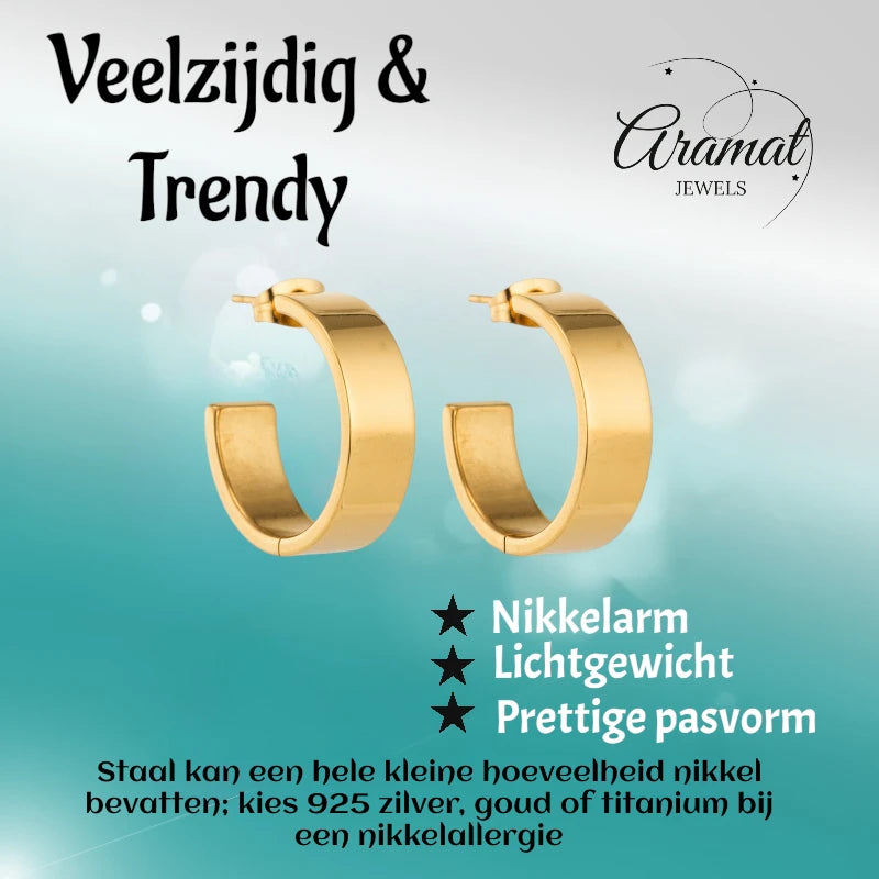 Earrings – 23mm Hoop Creole Smooth Stainless Steel Gold Color Modern Unisex