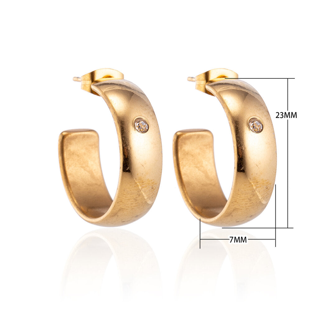 Earrings – 23mm Hoop Creole Zirconia Accent Stainless Steel Gold Color Unisex