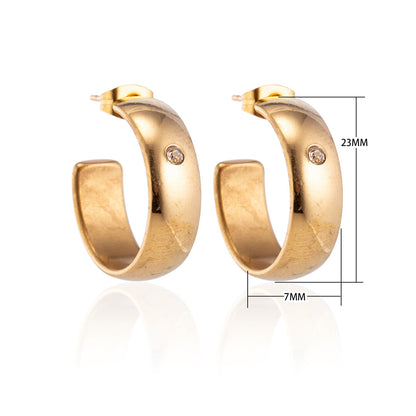 Earrings – 23mm Hoop Creole Zirconia Accent Stainless Steel Gold Color Unisex