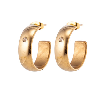 Earrings – 23mm Hoop Creole Zirconia Accent Stainless Steel Gold Color Unisex