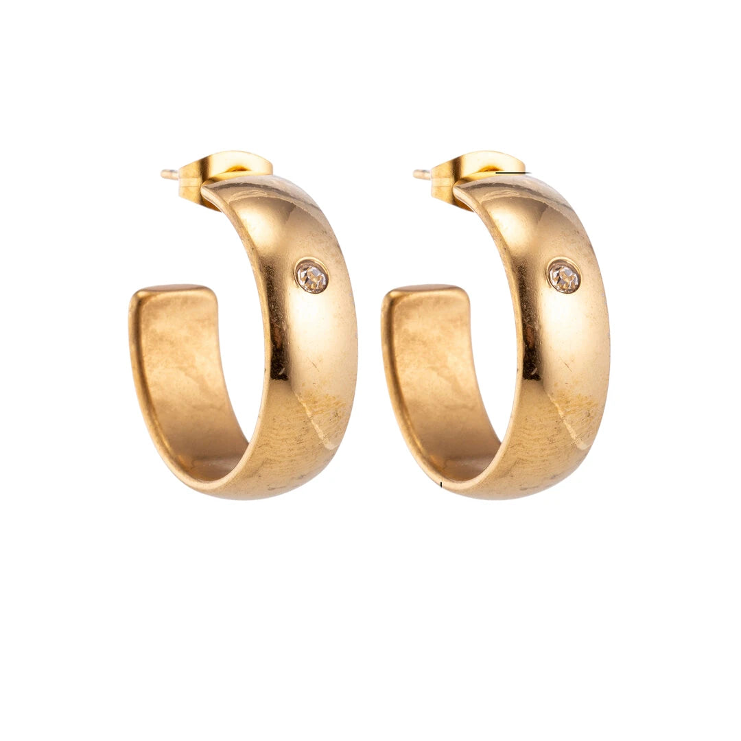 Earrings – 23mm Hoop Creole Zirconia Accent Stainless Steel Gold Color Unisex