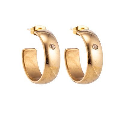 Earrings – 23mm Hoop Creole Zirconia Accent Stainless Steel Gold Color Unisex