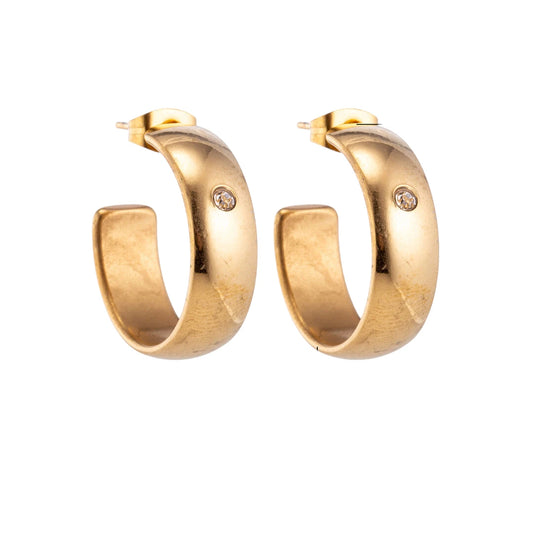 Earrings – 23mm Hoop Creole Zirconia Accent Stainless Steel Gold Color Unisex