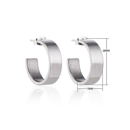 Earrings – 28mm Half-Hoop Smooth Stainless Steel Silver Color Unisex