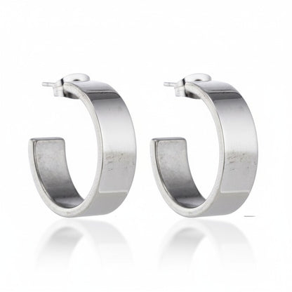 Earrings – 28mm Half-Hoop Smooth Stainless Steel Silver Color Unisex