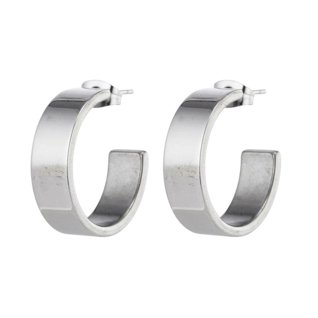 Earrings – 28mm Half-Hoop Smooth Stainless Steel Silver Color Unisex