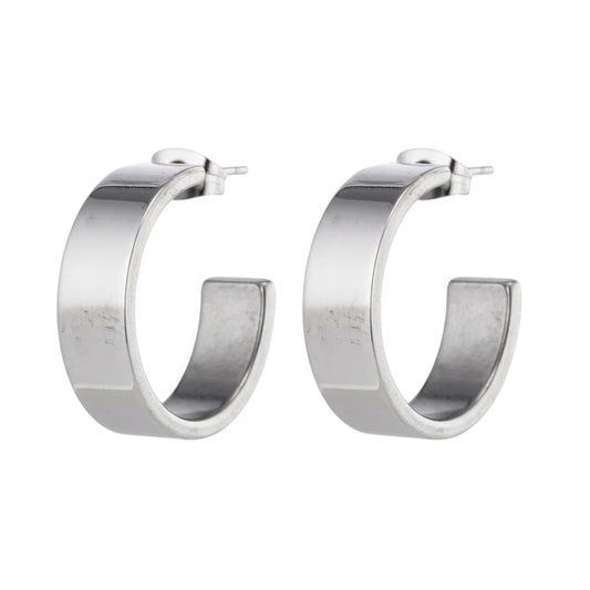 Earrings – 28mm Half-Hoop Smooth Stainless Steel Silver Color Unisex