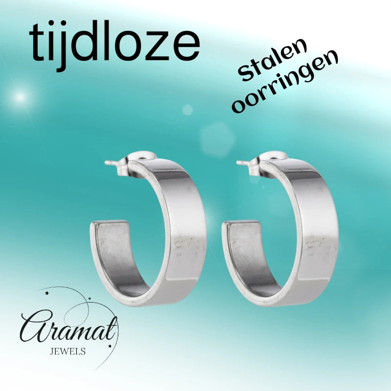 Earrings – 28mm Half-Hoop Smooth Stainless Steel Silver Color Unisex
