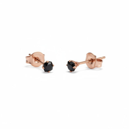 Earrings – Stainless Steel Rose Gold Color with Black Square Zirconia (3mm) 
