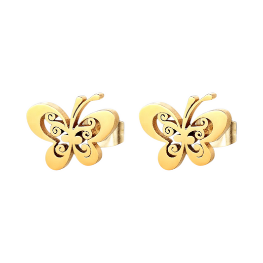 Gold-colored open butterfly earrings 10x8 mm