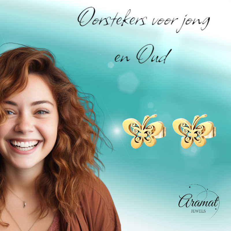 Gold-colored open butterfly earrings 10x8 mm