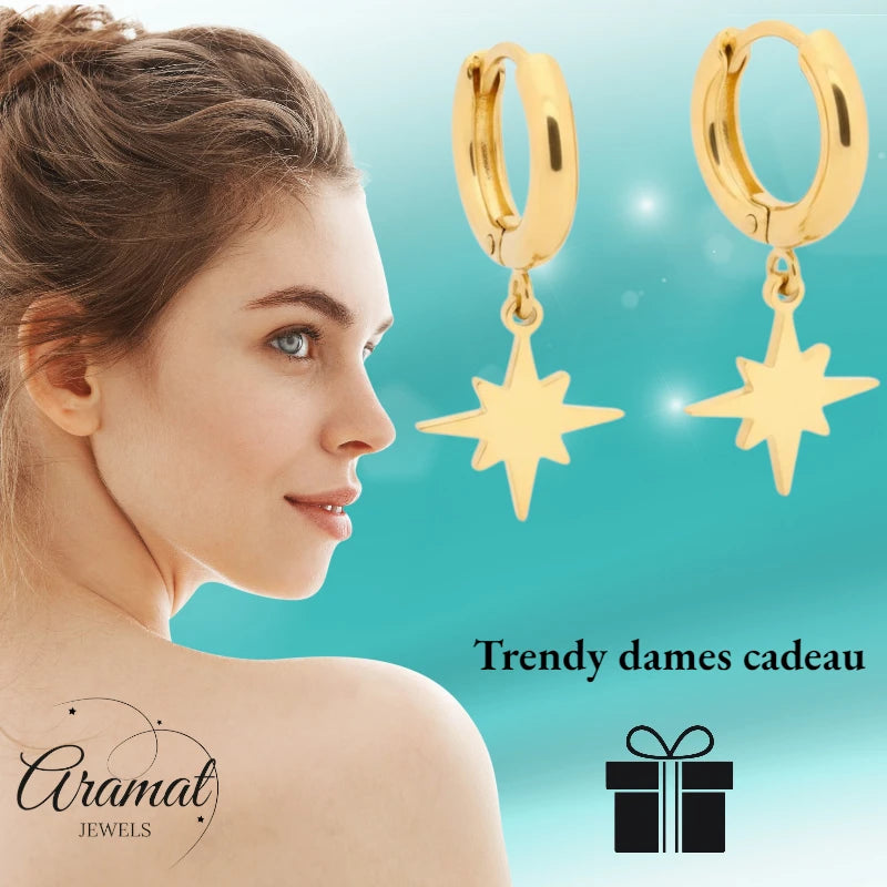 Gold Earrings with Ishster Star Charm 10mm