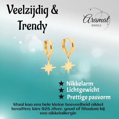Gold Earrings with Ishster Star Charm 10mm