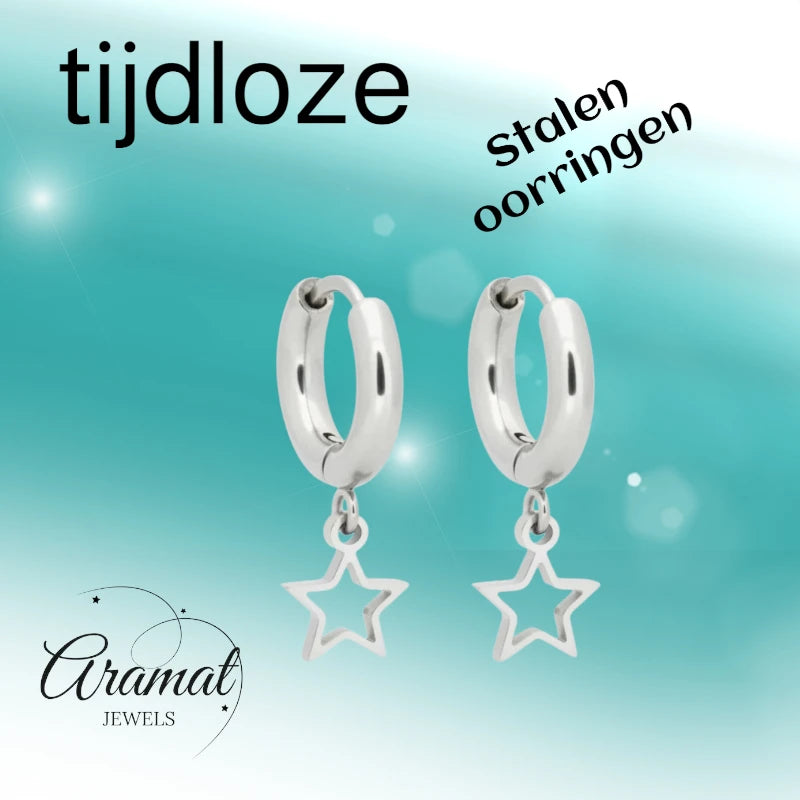 Earrings – 10mm Mini Hoop Earrings with Open Star Charm Stainless Steel Silver Color Unisex