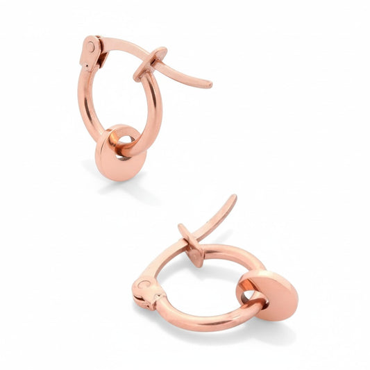 Earrings – 10mm Mini Hoop Earrings with Round Coin Stainless Steel Rose Color Women